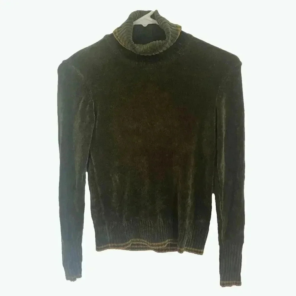 Y2K Vintage Green Turtleneck Ribbed Sweater Women's Size XL